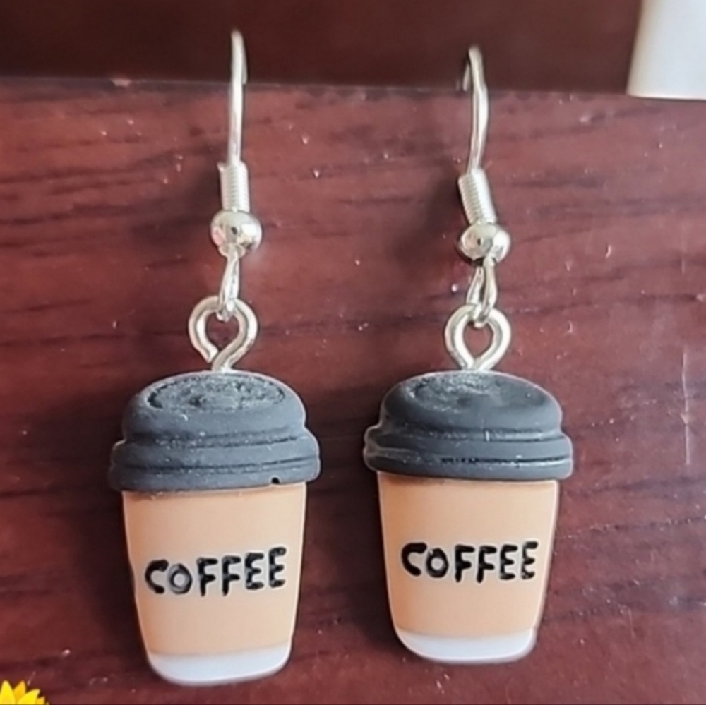 COFFEE Mug Earrings 925 Silver Posts Ceramic mini Mugs With